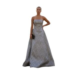 Vintage Cassandra Stone Black‎ and Beige Beaded Gown, Size 8